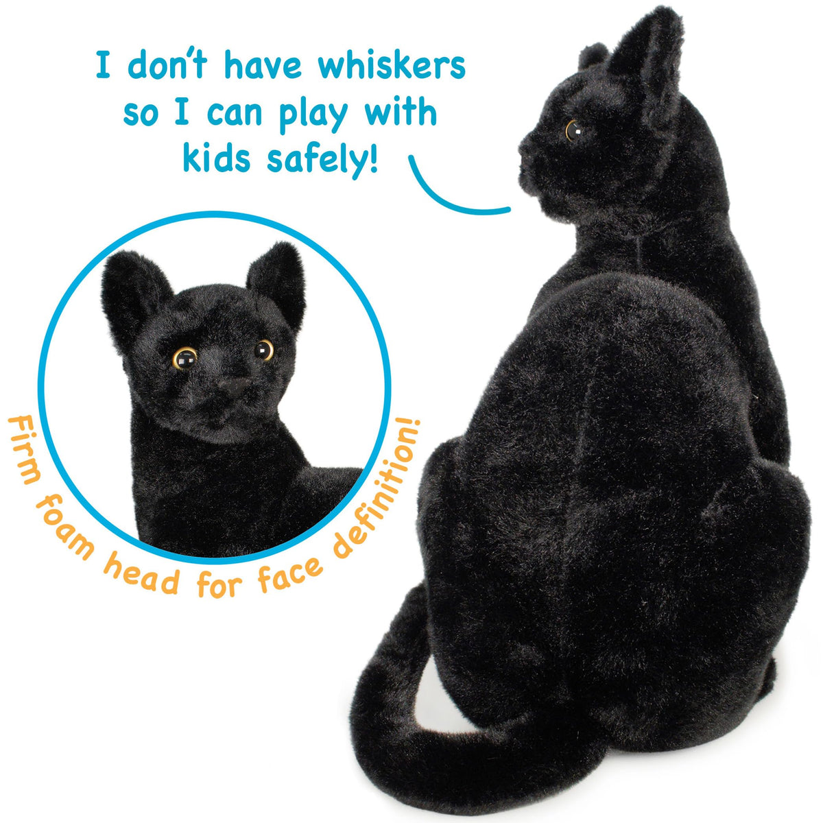 TigerHart Boone Black Cat plush, head detail, friendly expression for imaginative play.