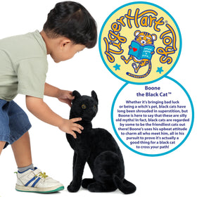 TigerHart Boone Black Cat plush, side view, soft, huggable everyday friend.