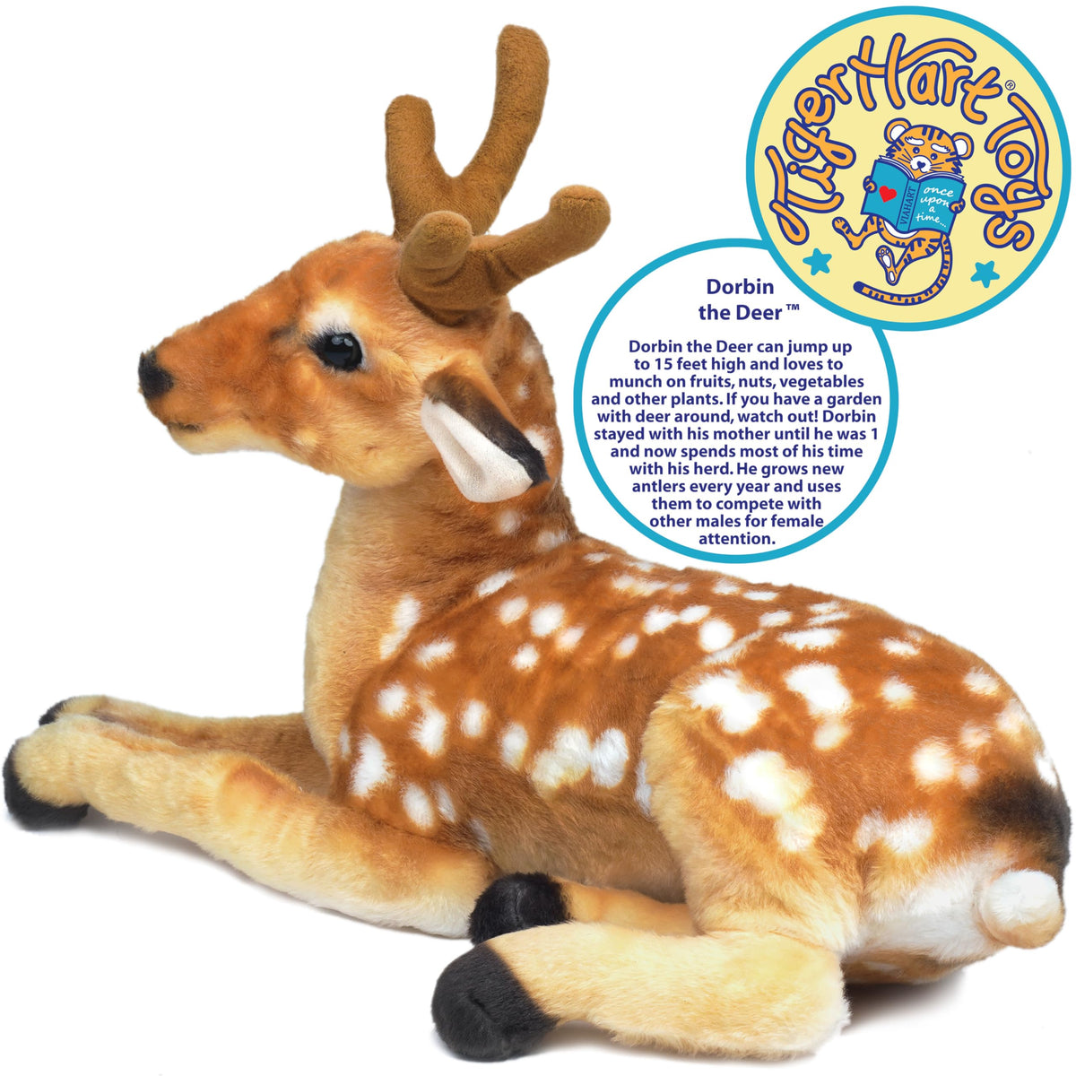 TigerHart Dorbin Deer plush, close-up fabric, premium polyester with secure stitching.