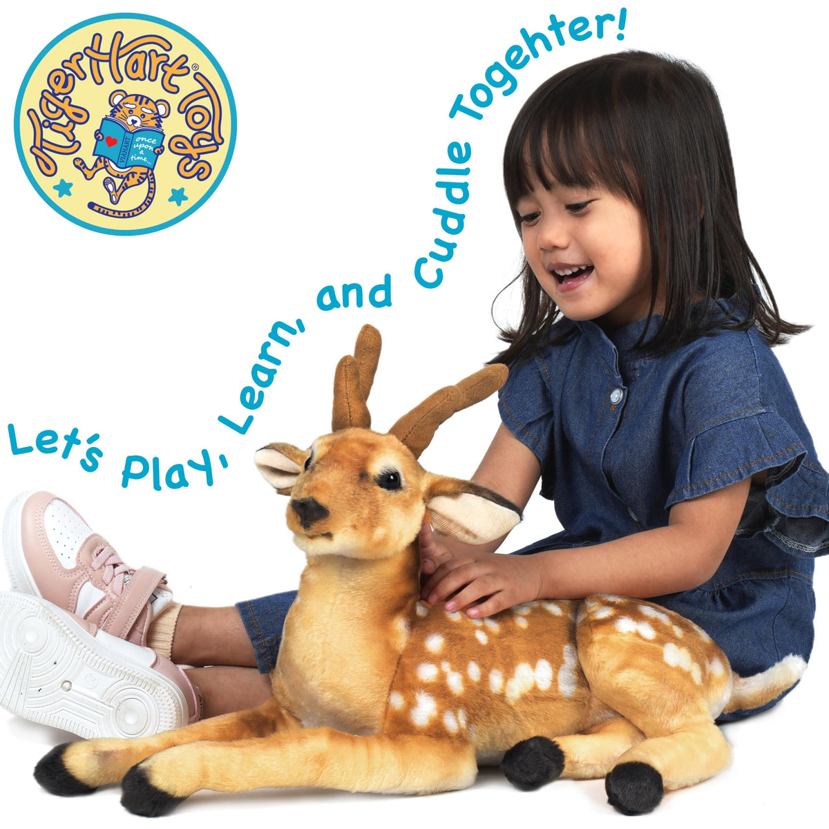 TigerHart Dorbin Deer plush, size-guide view, measures about 20.9 by 6 by 9 inches.