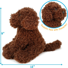 TigerHart Laurel Labradoodle 12in plush face closeup showing friendly expression for pretend pets.