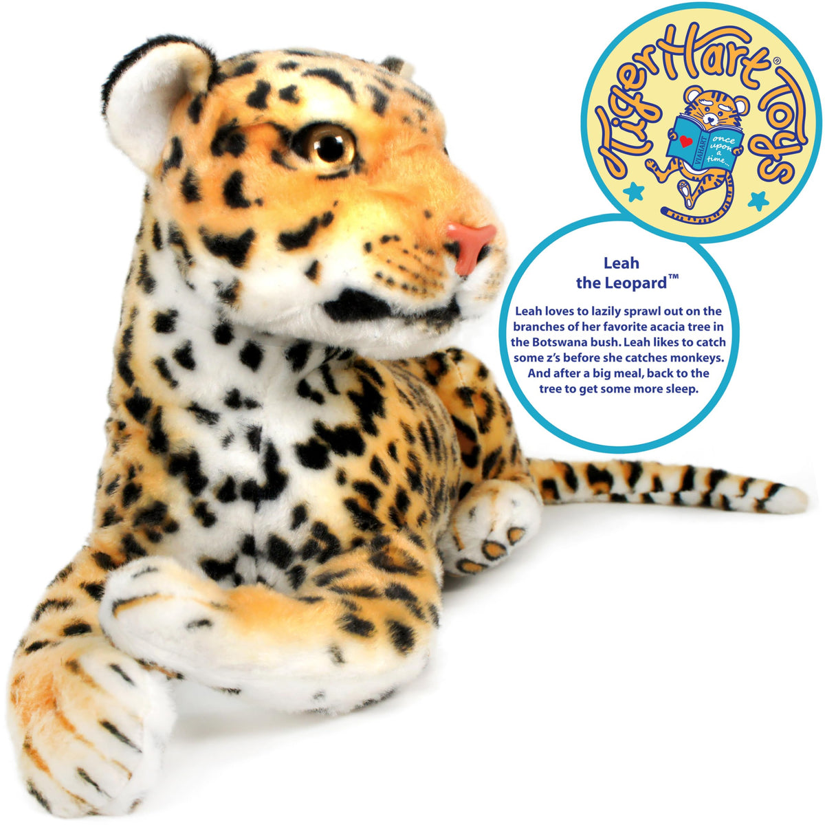 TigerHart Leah the Leopard, 20-inch huggable size, ideal for bedtime adventures.