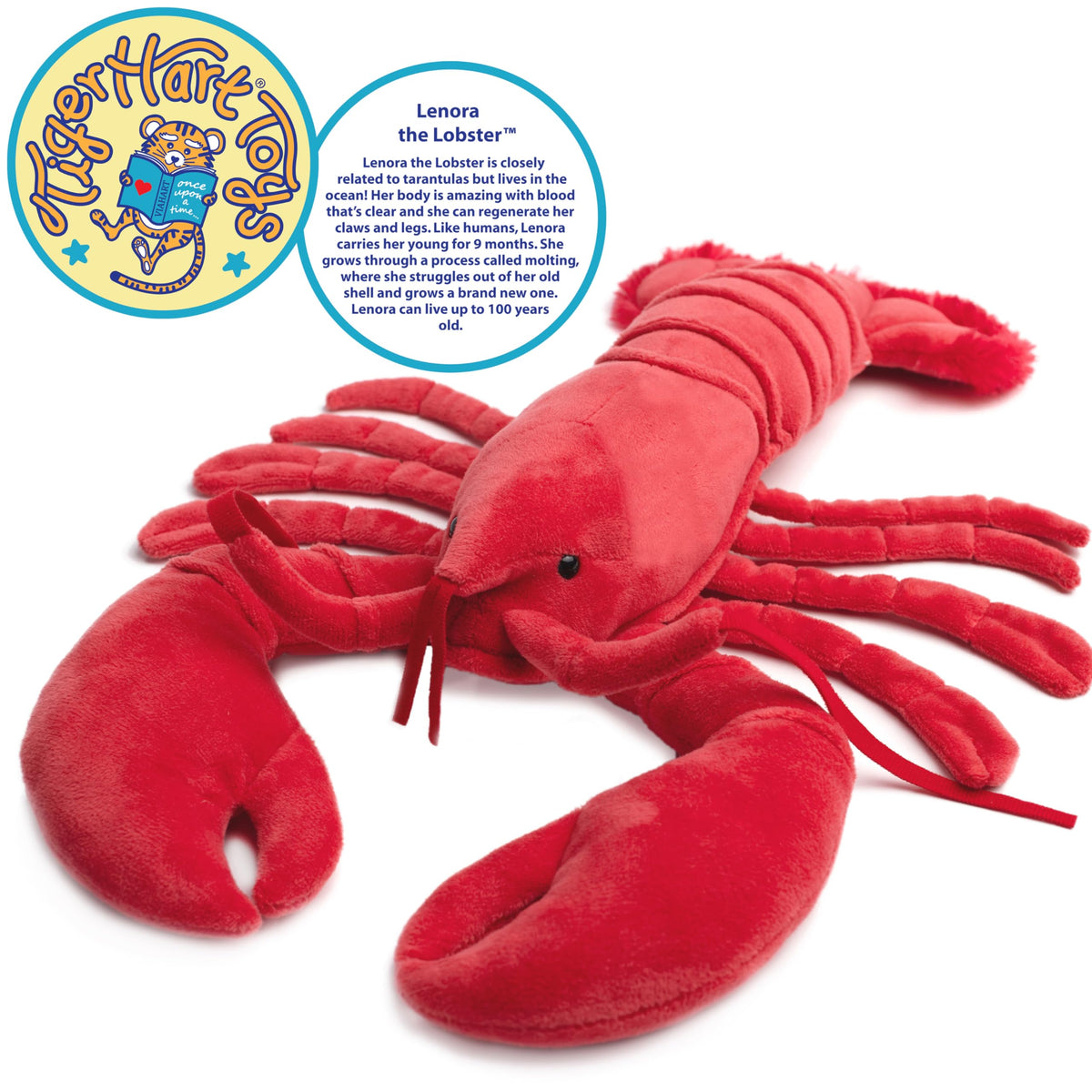 TigerHart Lenora Lobster plush side view, huggable ocean friend for imaginative play