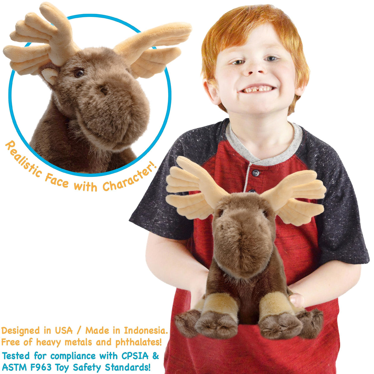TigerHart Martin Moose plush dimensions and lightweight design for hugging.