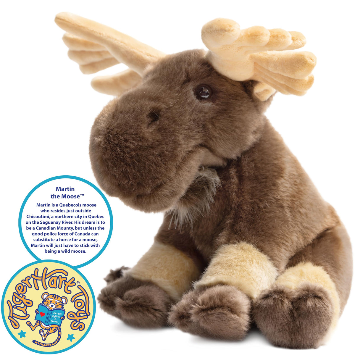 TigerHart Martin Moose plush highlights safety-tested materials for ages 3+.