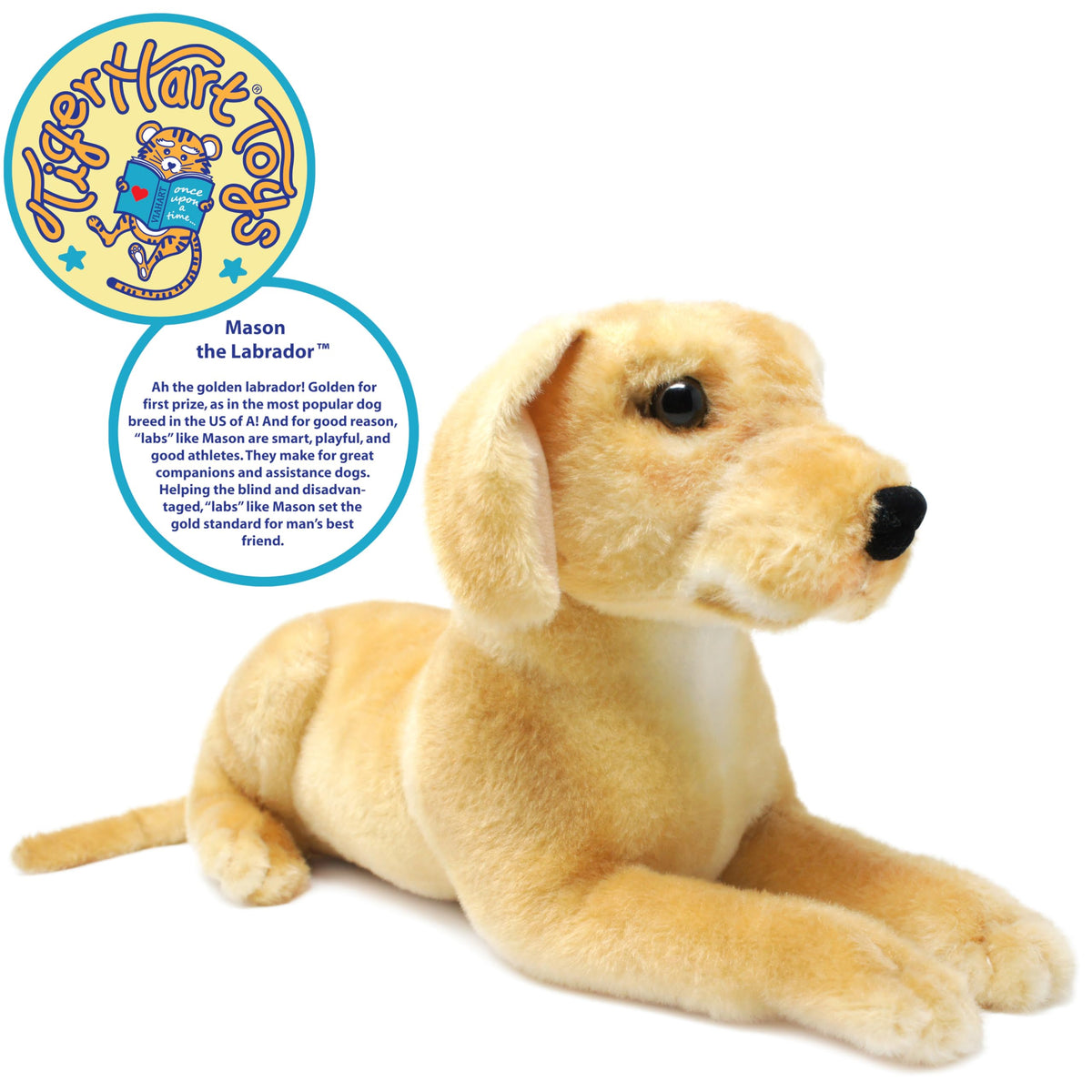 TigerHart Mason Labrador plush close-up shows secure stitching for durability.