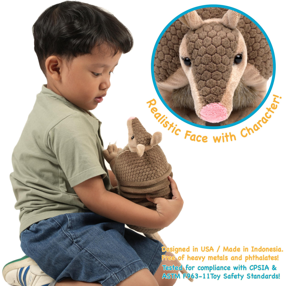 TigerHart Mike Armadillo safe for ages 3+, non-toxic materials.