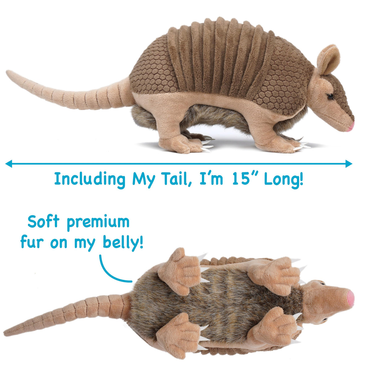 TigerHart Mike Armadillo securely sewn plush with durable stitching for lasting fun.