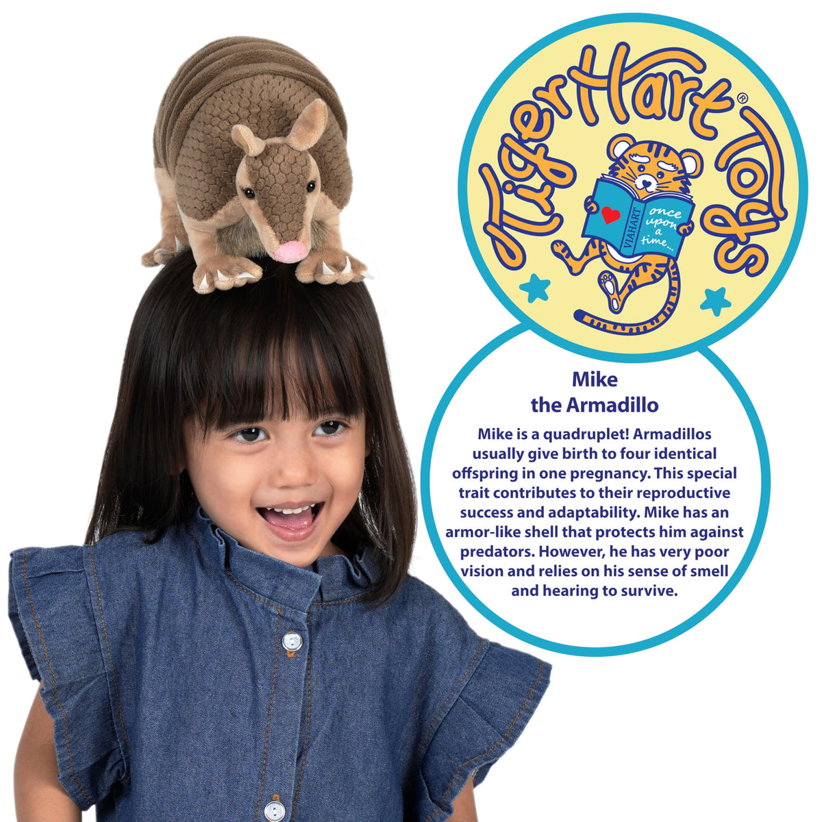 TigerHart Mike Armadillo soft plush fabric ideal for hugs and comfort.