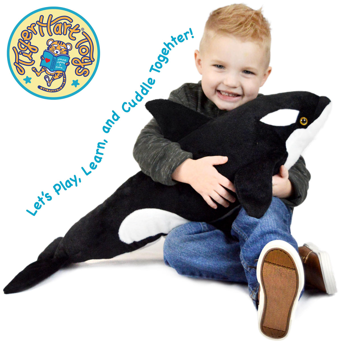 TigerHart Octavius plush in a hugging position for a safe companion