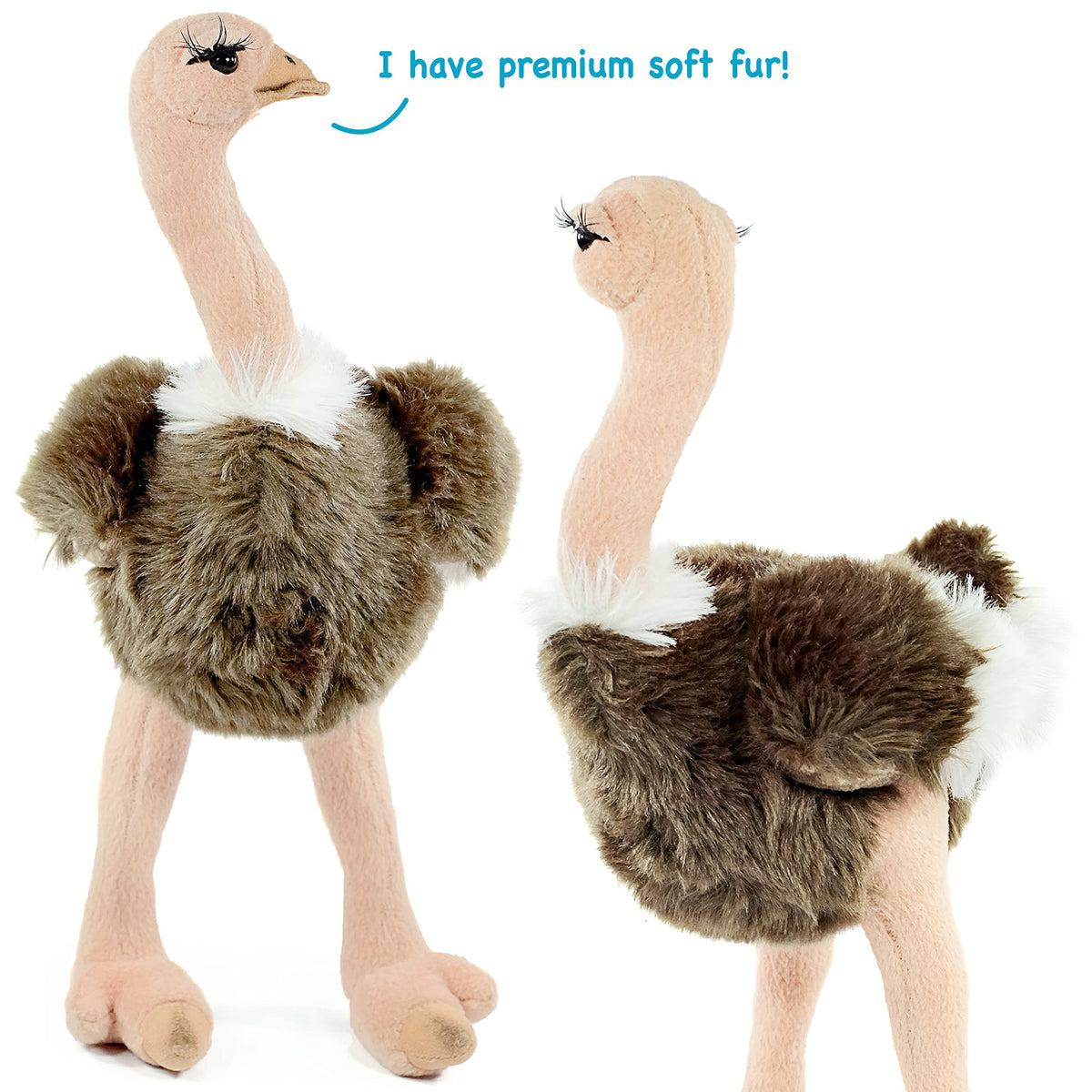 TigerHart Ola ostrich plush dimensions display size and weight.