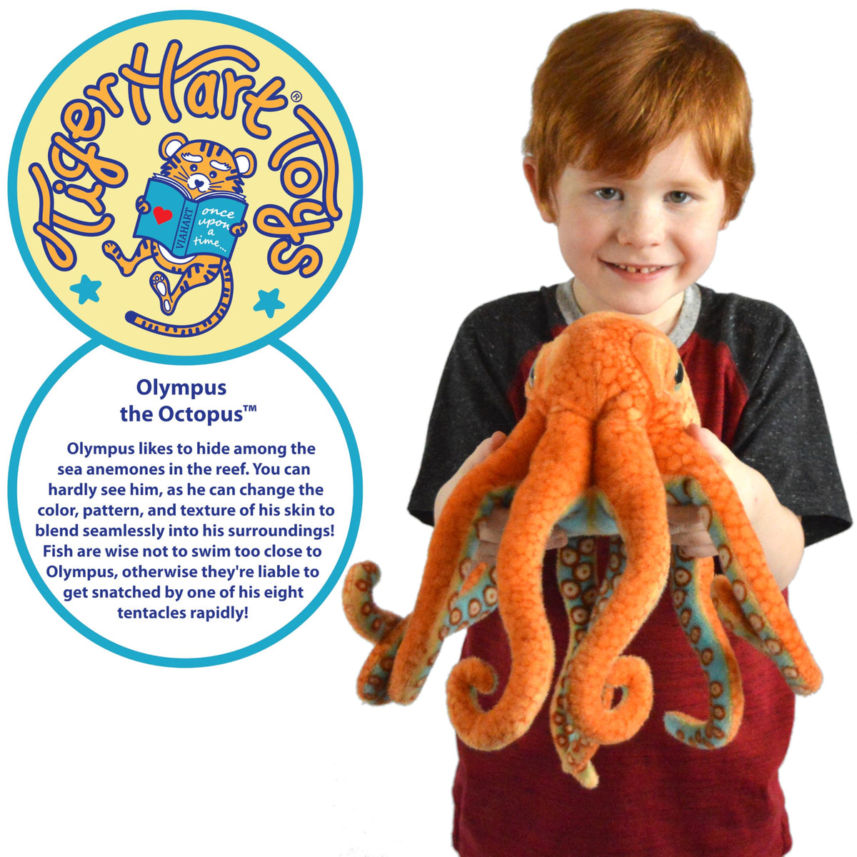 TigerHart Olympus octopus plush back view, plush texture inviting comforting hugs.