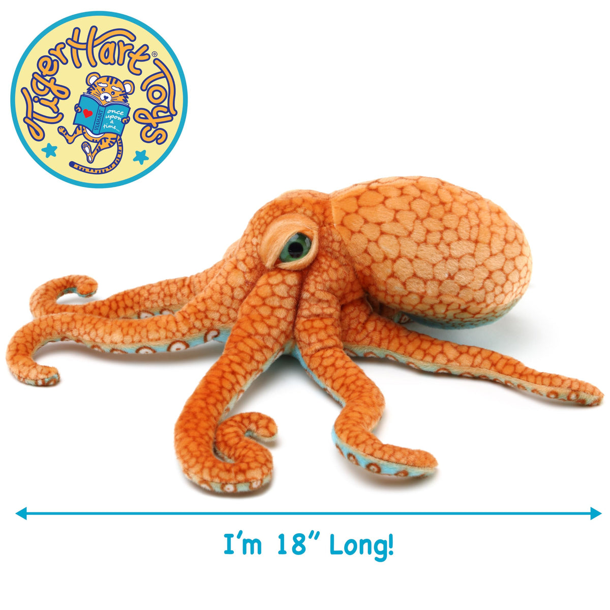 TigerHart Olympus octopus plush side view, durable stitching for daily snuggles.