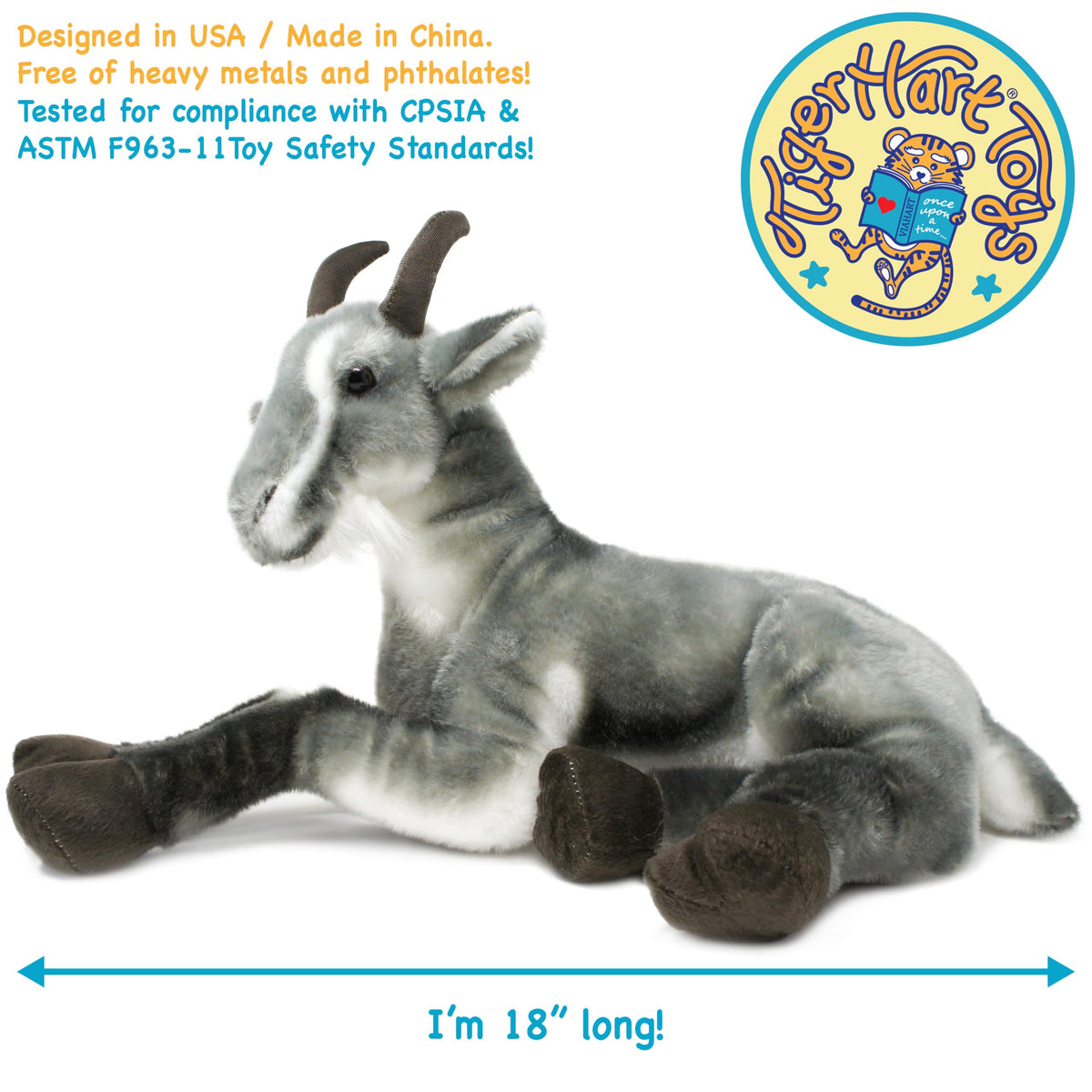 TigerHart Patrick goat plush size dimensions: 18 x 10.5 x 10 inches