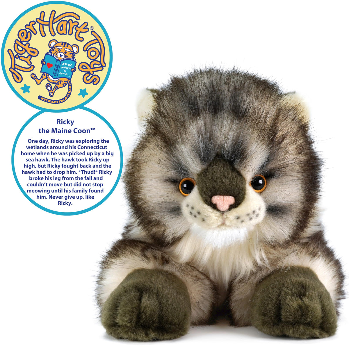 TigerHart Ricky Maine Coon plush side view, sturdy sewn seams for long-lasting hugs