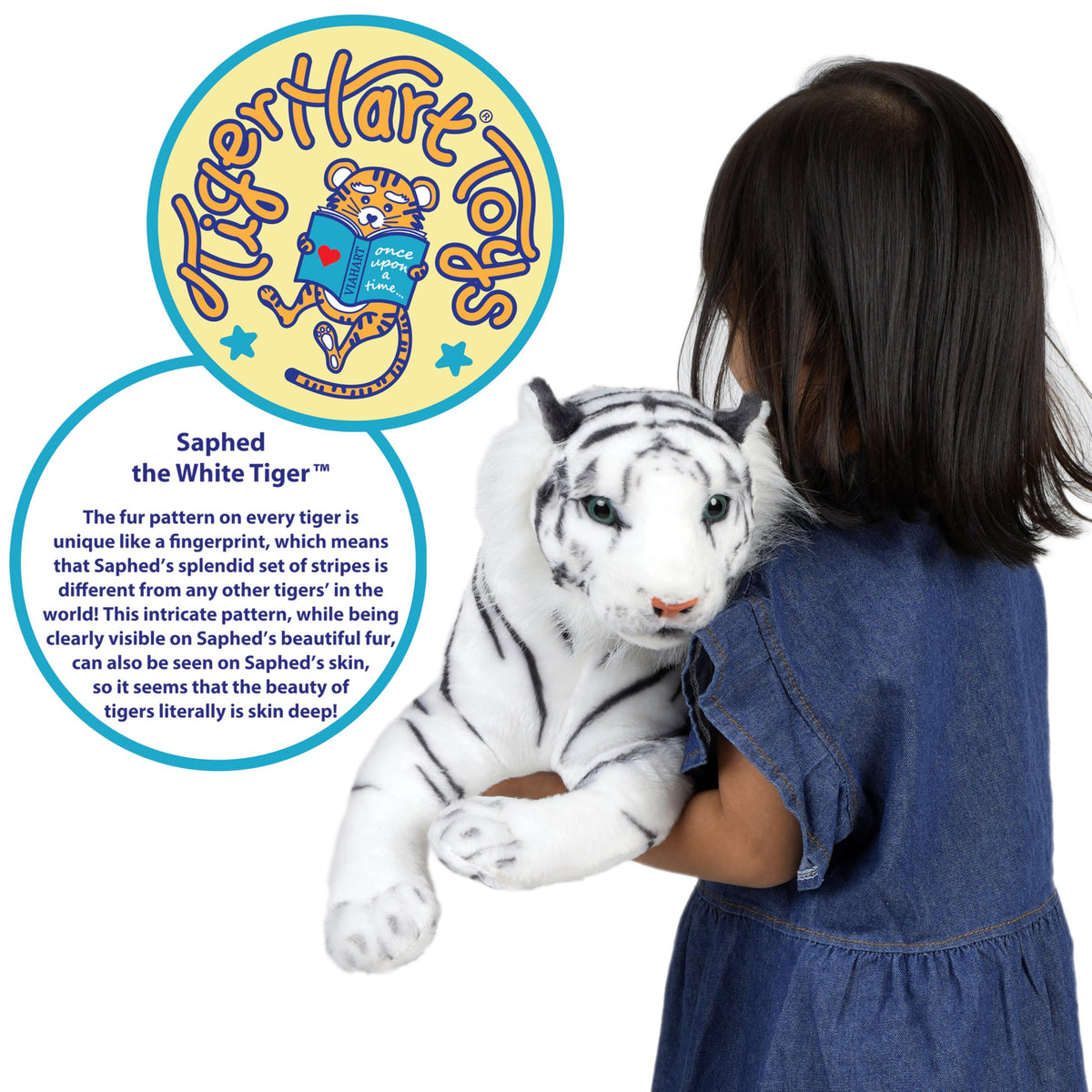 TigerHart Saphed white tiger plush back view highlighting craftsmanship.
