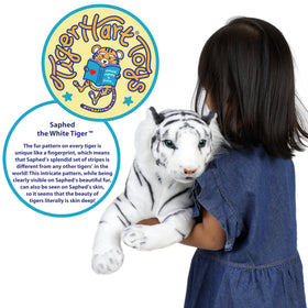 TigerHart Saphed white tiger plush back view highlighting craftsmanship.