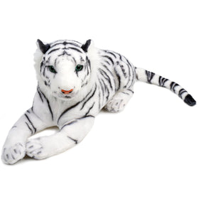TigerHart Saphed white tiger plush front view with unique stripes for a distinctive cuddle.