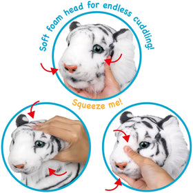 TigerHart Saphed white tiger plush side view showing 17-inch hug-friendly size.