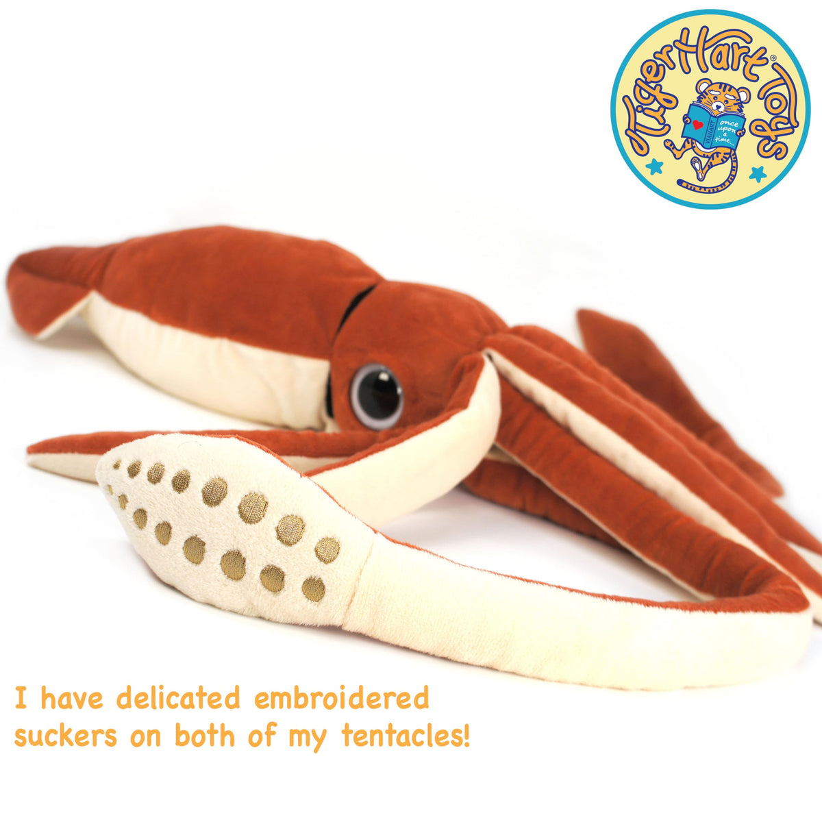 TigerHart Shubert the Squid arms close-up, showcases 8 arms for huggable ocean adventures