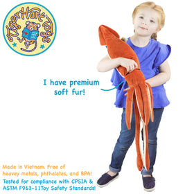 TigerHart Shubert the Squid scale with hand, 35 inches tall for big cuddles