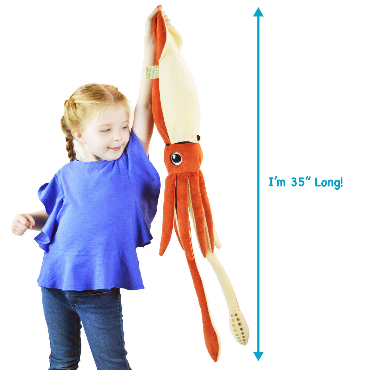 TigerHart Shubert the Squid texture close-up, highlighting soft polyester fabric and secure stitching