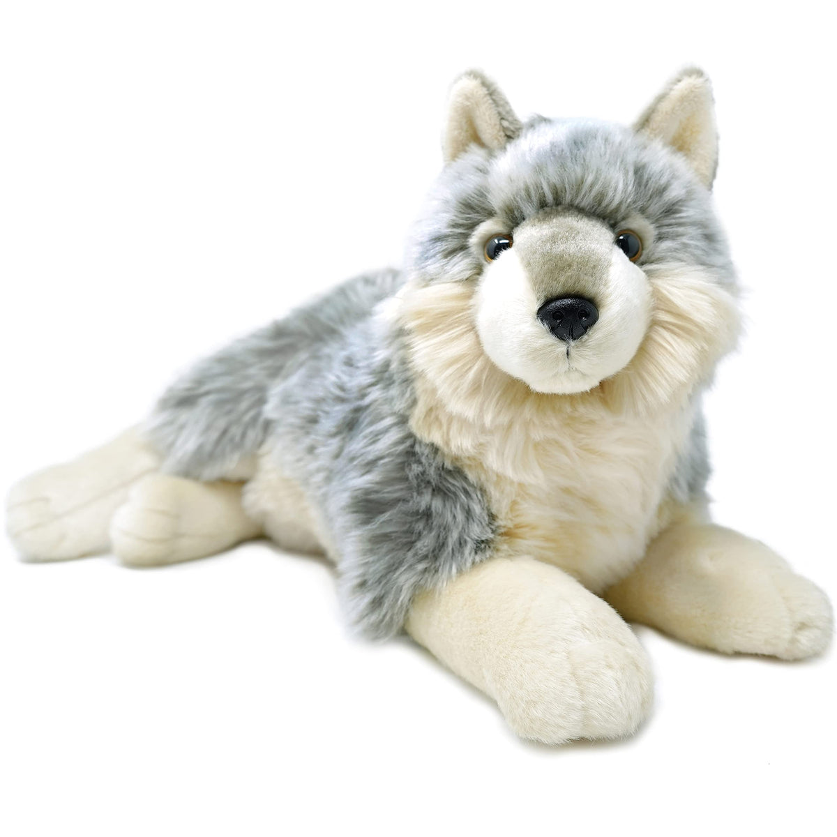 TigerHart Whitaker Wolf plush in 14-inch size, soft and huggable for imaginative play.