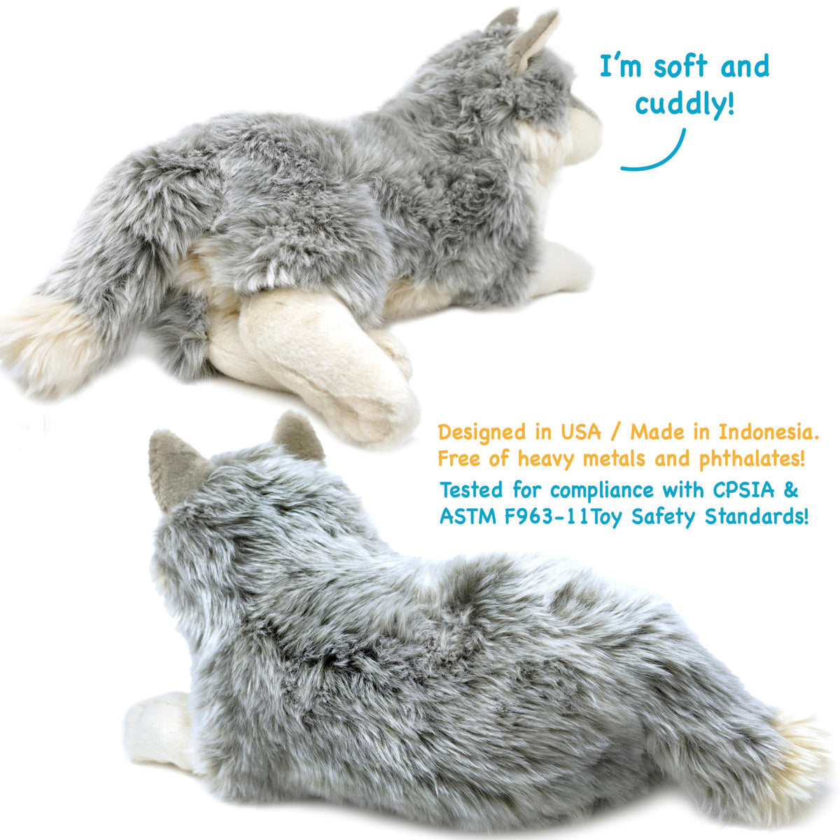 Whitaker Wolf plush care instructions for easy cleaning and upkeep.