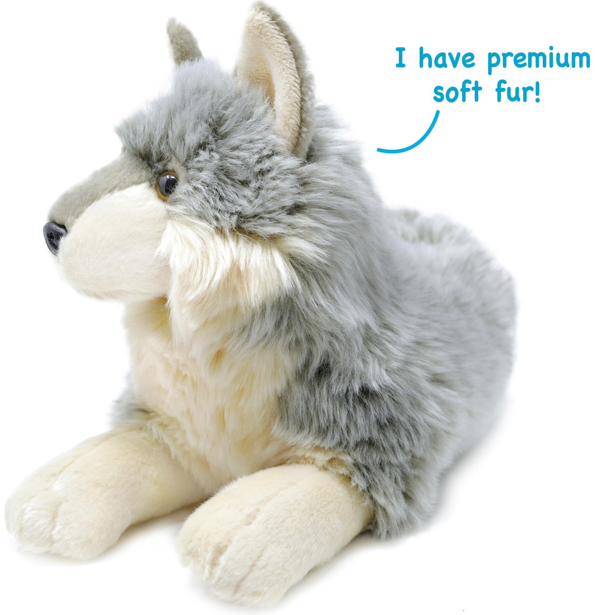 Whitaker Wolf plush size and dimensions, ideal for small hands and travel.