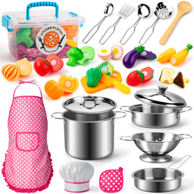 Tigerhu 26-piece kitchen set with pots and pans for imaginative play and cooking skills.