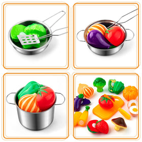 Tigerhu stainless steel pots with lids and handles for lifelike cookware pretend play.