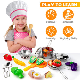 Tigerhu wooden utensils with apron and chef hat for role-play and creative cooking.
