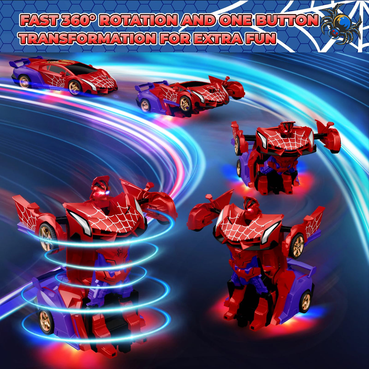 TIKAFONY Spider Transform RC Car 360° rotation enables dynamic moves.