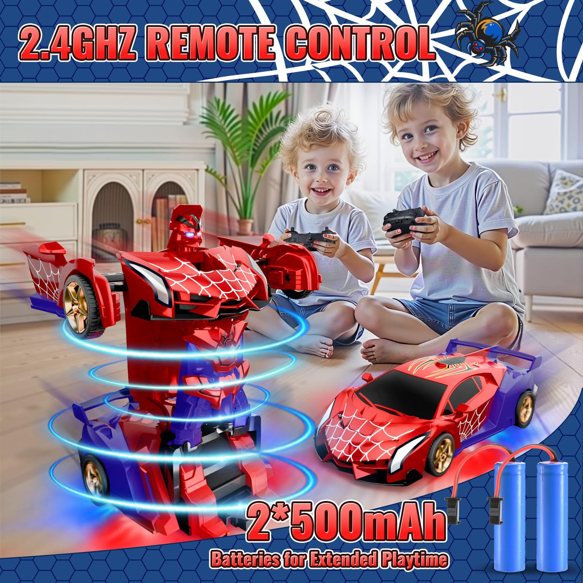 TIKAFONY Spider Transform RC Car ABS construction withstands play.