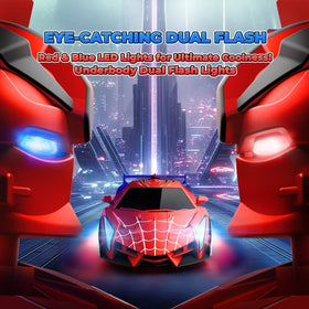 TIKAFONY Spider Transform RC Car underbody lights add dramatic illumination.