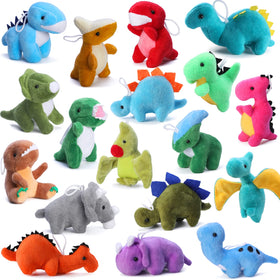 TIKAITOYO 18-pack plush dinosaurs, soft and kid-friendly mini toys for party favors.