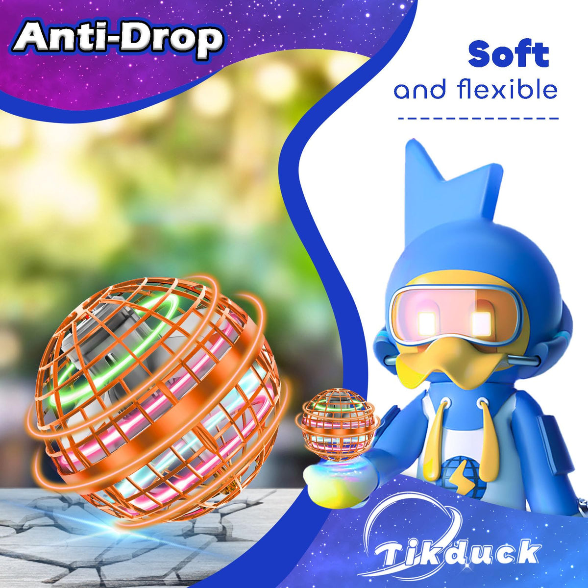 Tikduck Flying Orb Ball enclosed-propellers detail keeps little fingers safe during exploration