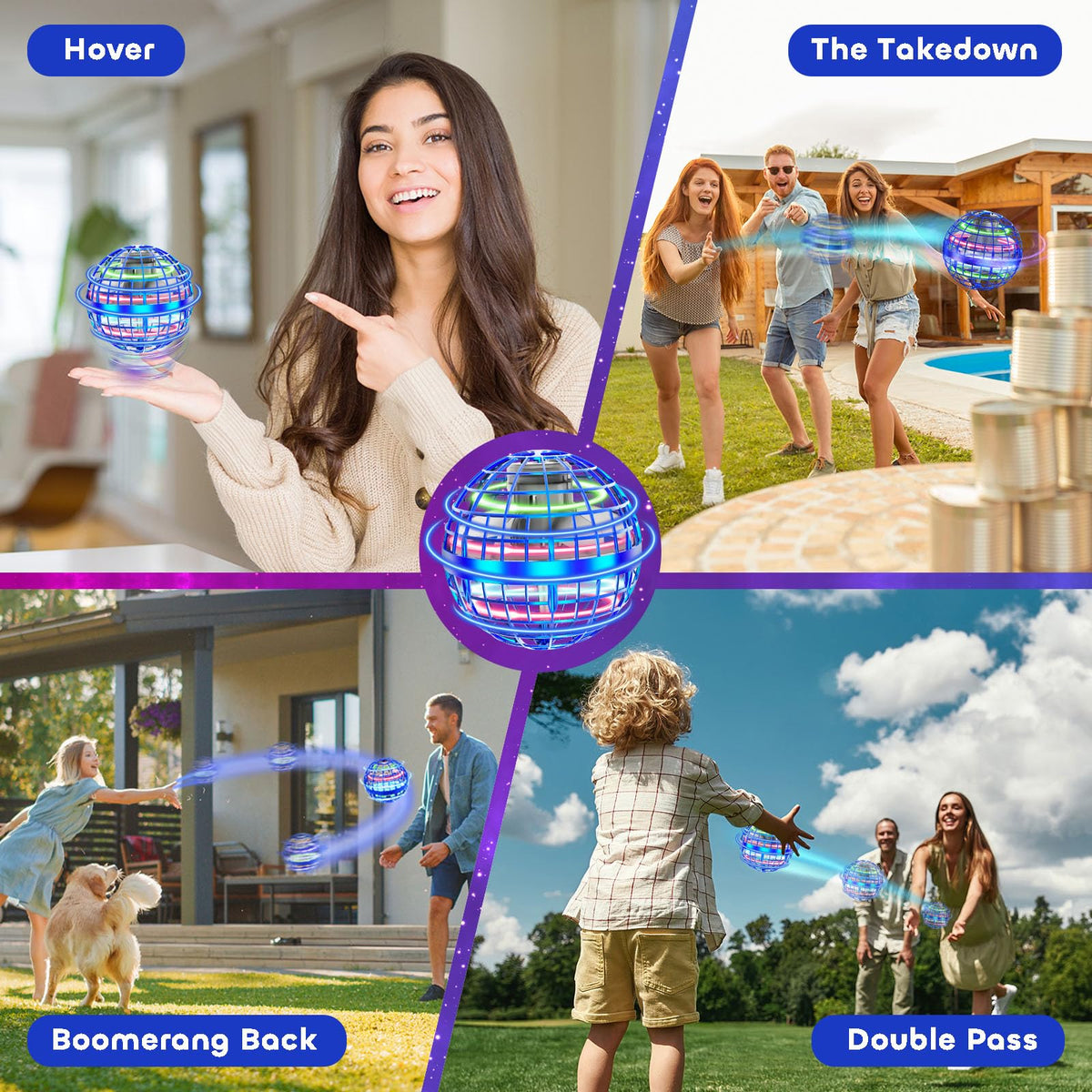 Tikduck Flying Orb Ball in flight demonstrates smooth, controllable motion for indoor and outdoor fun.