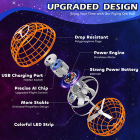 Tikduck Flying Orb Ball USB-charging close-up with LED indicator for easy recharges