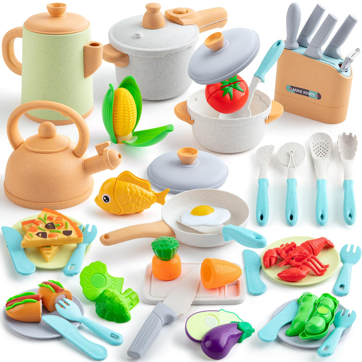 TIKJOYFUL 42-piece kitchen set with pots and pans for imaginative cooking play