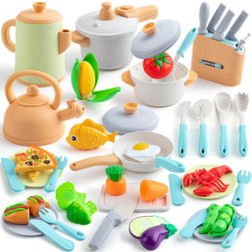 TIKJOYFUL 42-piece kitchen set with pots and pans for imaginative cooking play