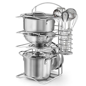 TikOnsYol 12-piece kitchen set with rack encourages imaginative play and tidy storage.