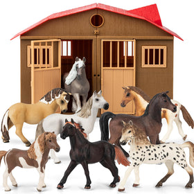 TikOnsYol 8-in-1 horse toy set with stable for imaginative play and display