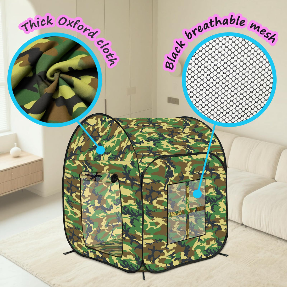 TikOnsYol tent with arc corners reduces bumps during playtime.