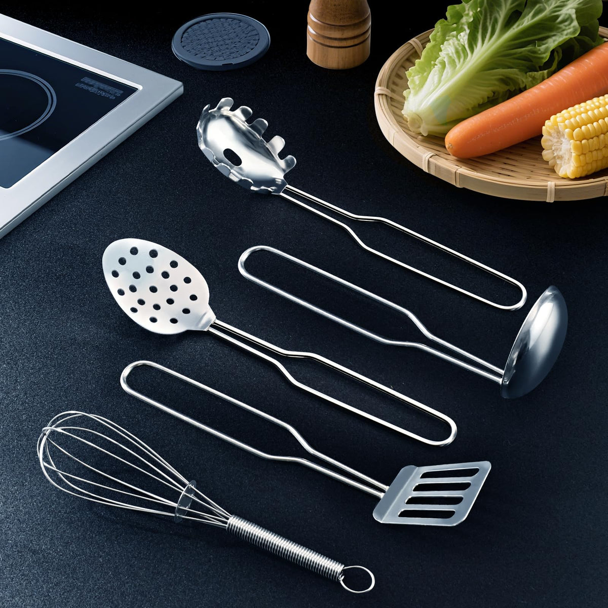 TikOnsYol colander and pots support water-play and realistic kitchen role-play.