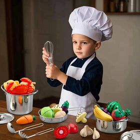 TikOnsYol fry pan and stock pot provide rich sensory tones during pretend cooking.