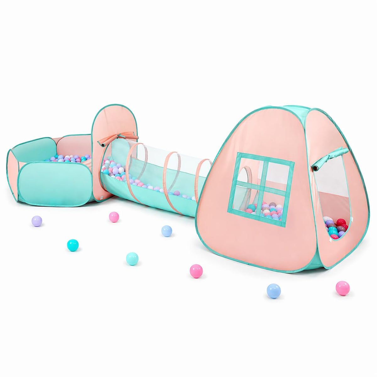 TIKTENT 3-in-1 pop-up play tent front view, durable for indoor and outdoor use.