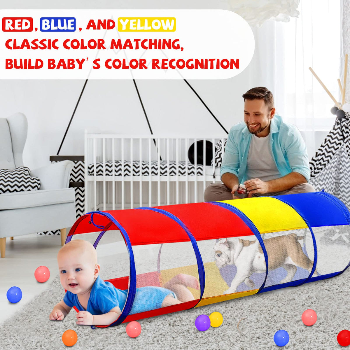 TIKTENT kids play tunnel folded compactly for easy storage and travel.