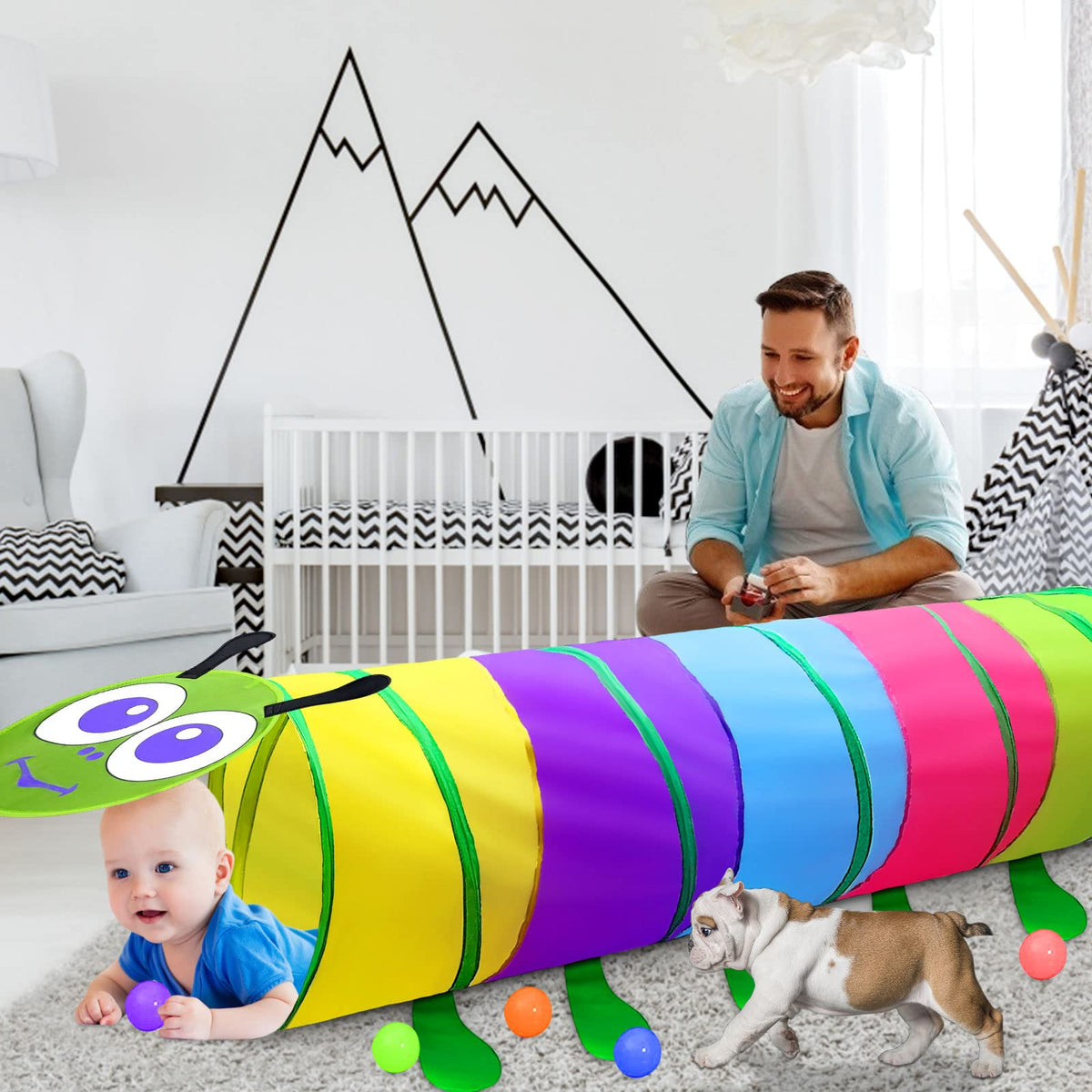 TIKTENT Play Tunnel shows mesh sides for airflow and visibility