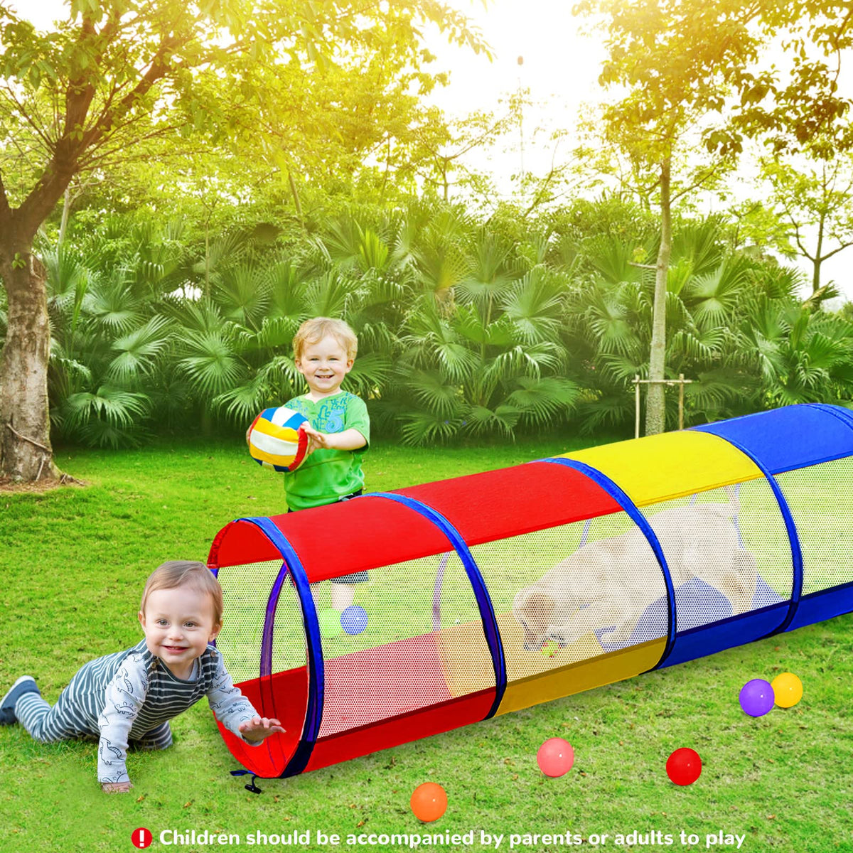 TIKTENT kids play tunnel with mesh sides for visibility and airflow.